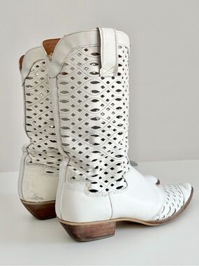 Nine West White Leather Cutout Cowboy Boots - Size 8.5
